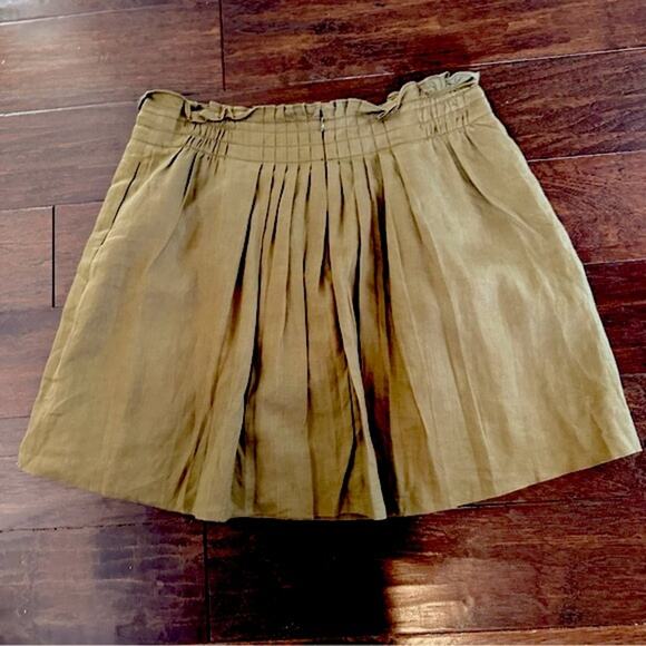 J Crew Linen Garden Pleated Utility Mini Skirt Solid Olive Army Green 44247 Sz 8 - Picture 6 of 9